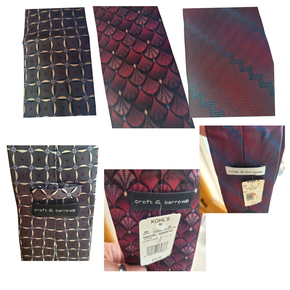 Set of 3 Croft & Barrow Men's Ties Accessories Red Black Gray Blue Maroon Cream